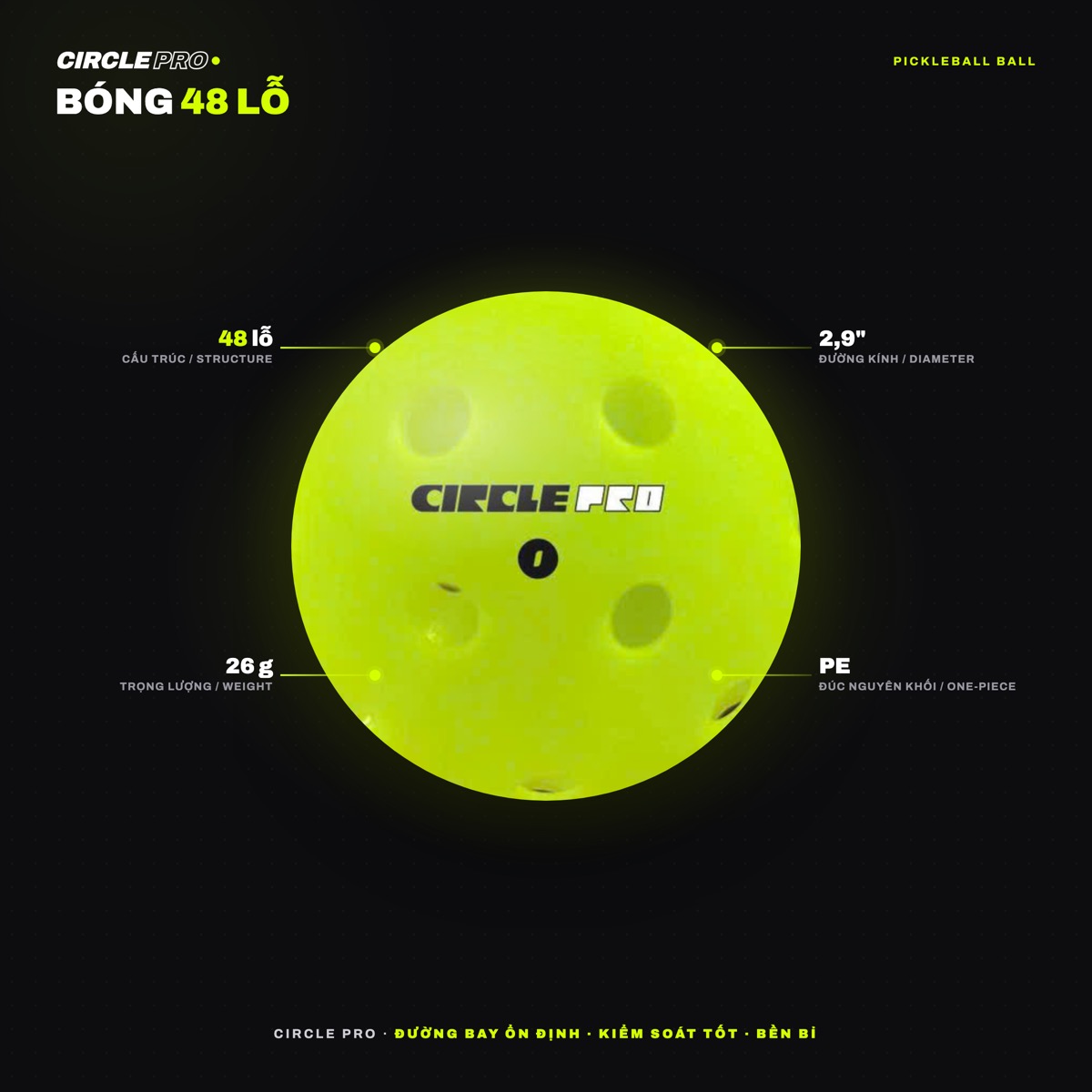 Bóng Pickleball Circle Pro 48 lỗ
